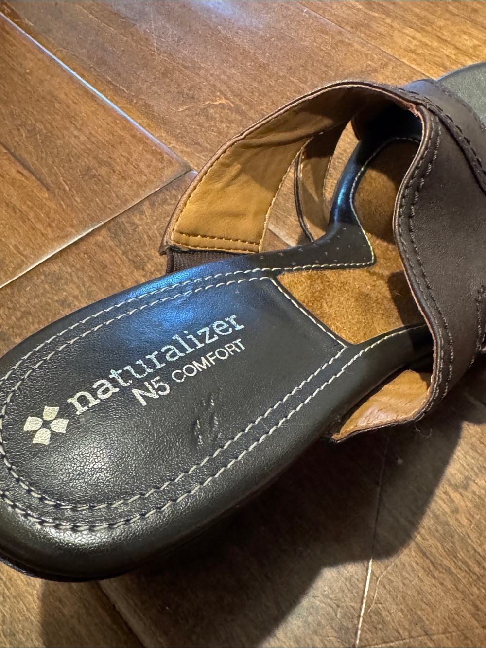 Naturalizer Dark Brown Leather Upper Crisscross Slide Sandals - Picture 6 of 9
